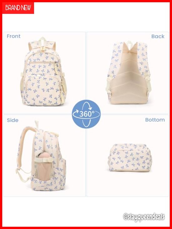 Cute Bow Nylon Backpack for Women Kawaii Aesthetic Schoolbag Rucksack with main image 4